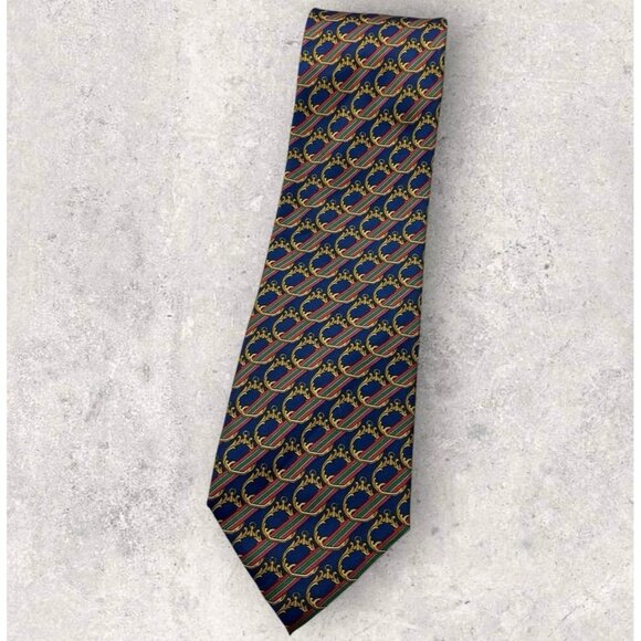 NEW FENDI Silk Tie ITALY Blue Striped Baroque W:3.8" - Picture 1 of 6